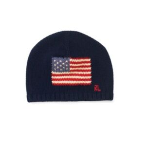 Ralph Lauren Kids Navy Beanie with Flag Patch